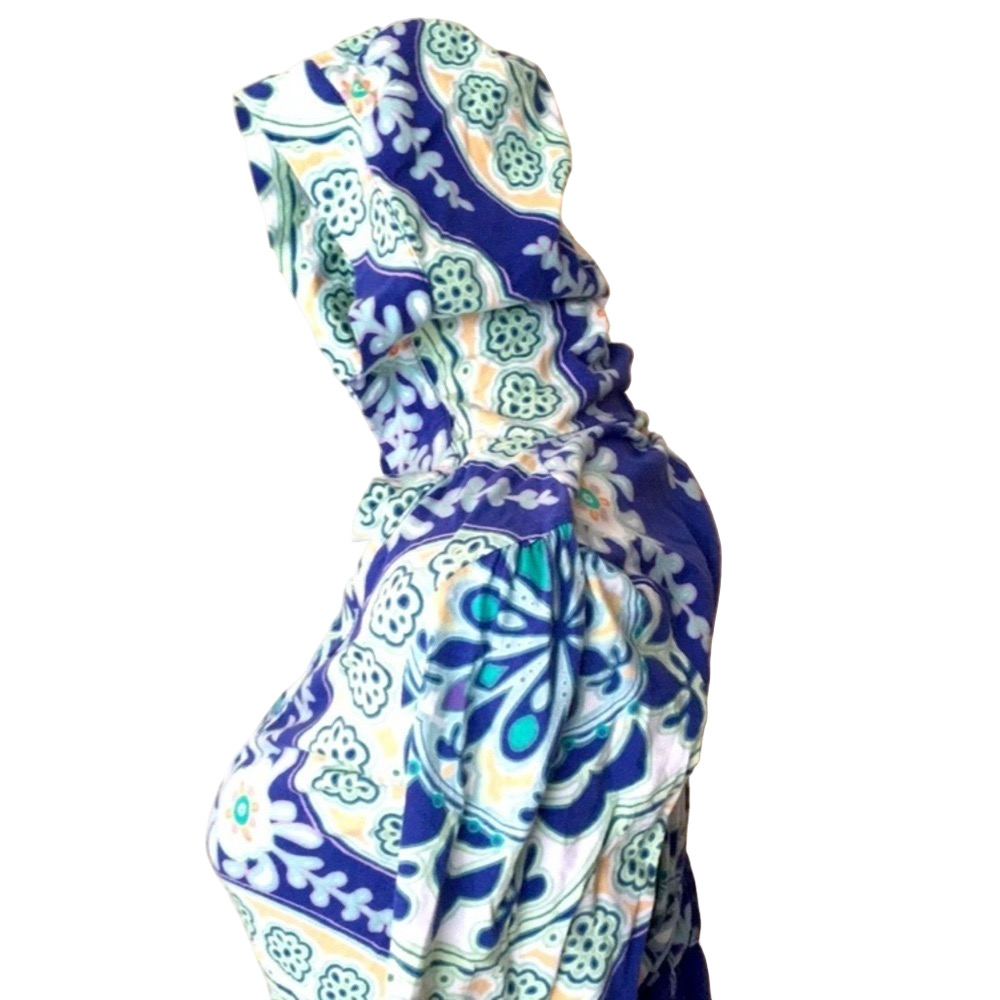 ANTHRO LILKA ANTHROPOLOGIE BOHO LONG SLEEVE DRESS BLUE GREEN RUFFLE COVERUP ROBE - Picture 9 of 9